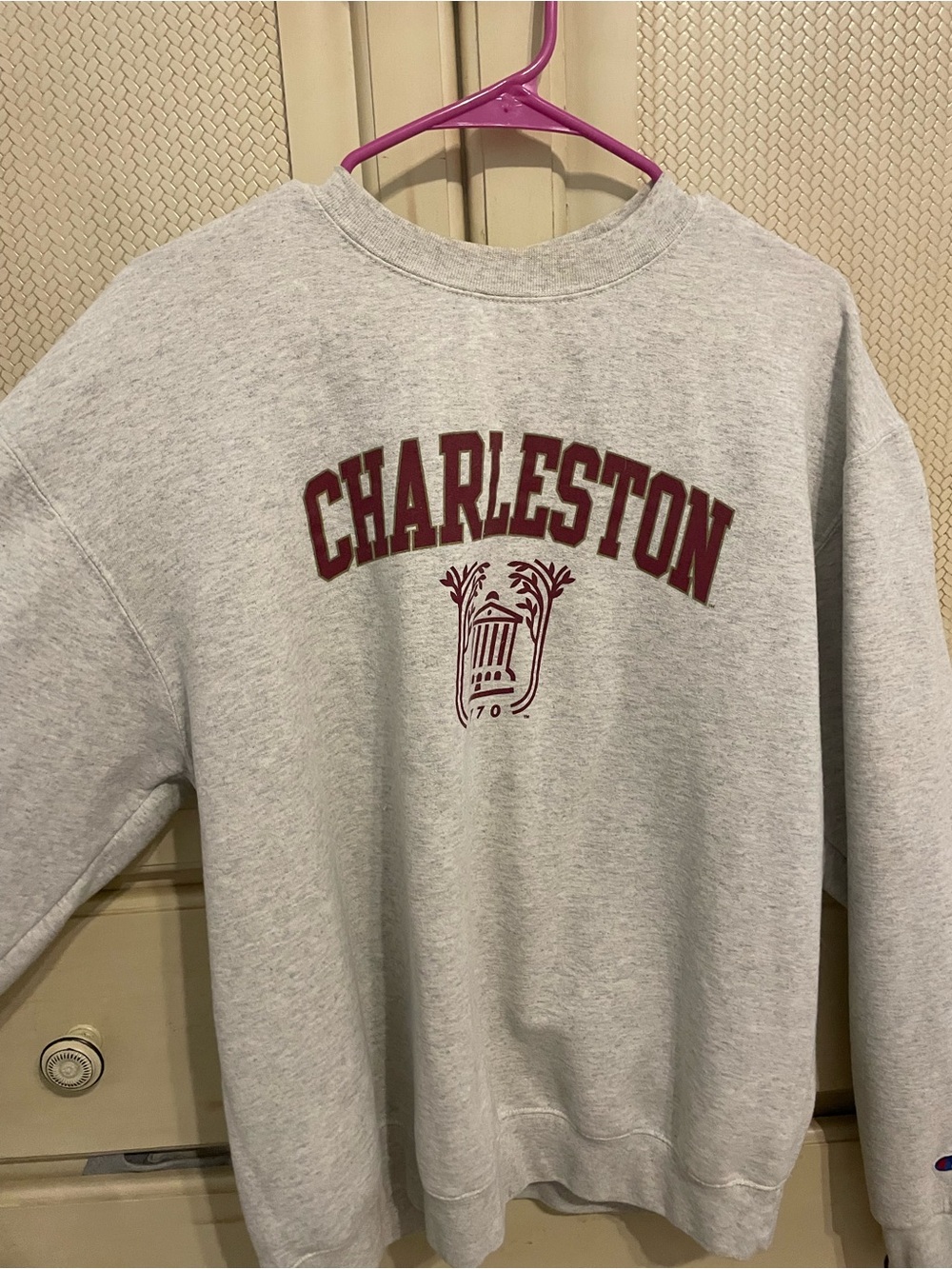 Champion Gray Crewneck Sweatshirt with Maroon Charleston Graphic